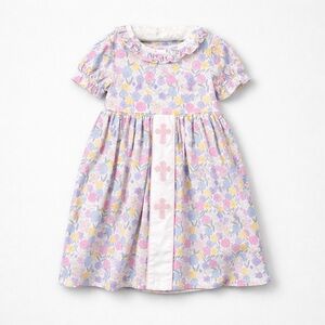 GR Easter Floral Pastel puff sleeve dress with cross details size 5/6 Brand New